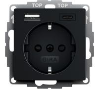 Prise SCHUKO Gira, alimentation USB, double, type A/C, système 55, noir mat, 1 pièce.
