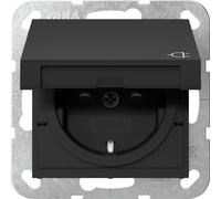 Prise Schuko Gira Système 55 Avec Capot De Sécurité Noir Mat - 4414005