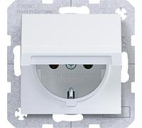 Prise SCHUKO Hager avec couvercle rabattable, 16A, 250V, bornes à ressort, blanc cassé mat, lot de 10.