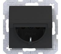 Prise SCHUKO Hager, série A.x/C.x, 16A, 250V, avec couvercle rabattable auto-fermant, finition noir mat, paquet de 10 pièces.