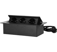 Prise Schuko intégrée ORNO OR-GM-9033(GS)/B, 3680 W, 230 V, 3 x 2 pôles + triphasé, câble de 1,5 m, bord fraisé plat, noir