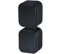 Prise Schuko IP54 pour pièces humides - Noir - 1/2/3 prises avec interrupteur marche/arrêt - Protection contre les éclaboussures - VDE (double prise verticale, 16 A, 250 V, avec couvercle à charnière
