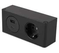 Prise secteur Powerbox, 230V, avec ports USB-A et USB-C, câble de 1 mètre, prise européenne, couleur noire