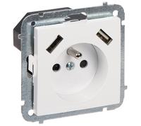 SANTRA Prise 2P+T 2xUSB Alimentée sans cadre blanc 4188-10