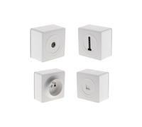 - Prise simple en saillie + prise TV Ø9,52 mm + prise téléphone RJ45 + prise téléphone 8 plots
