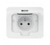 Prise simple étanche IP55 - 16A - 2P+T - carré - blanc Thomson
