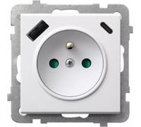 Prise simple mise à la terre avec cache, avec chargeur USB C blanc Ospel Sonata GP-1RZPUSBAC/m/00