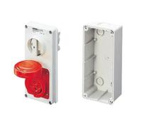 Prise socle 3P+T 16A femelle rouge 380-415V 50/60HZ 6H avec interrupteur de verrouillage encastré 155X115mm IP55 GEWISS GW66308