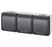 Prise triple avec terre gris/antracite IP44 HERMES 0323-07