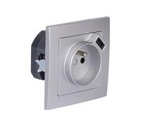 Zenitech - Prise + USB A encastrés + plaque de finition Kalya - Argent Argent