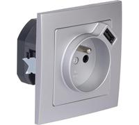 Zenitech - Prise + USB A encastrés + plaque de finition Kalya - Argent Argent
