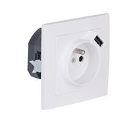 Zenitech - Prise + USB A encastrés + plaque de finition Kalya - Blanc blanc