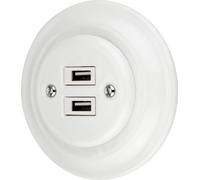 Prise USB rétro encastrée 2 fois en porcelaine I PR1 blanc