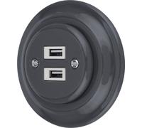 Prise USB rétro encastrée 2 fois I PR1 gris foncé