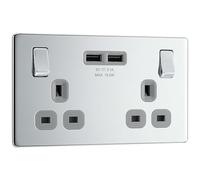 Prises électriques BG Polished Chrome Screwless Grey Insert
