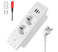Prises Encastrable de Table avec Interrupteur et 2 USB A Type-C PD20W Blanc | Prise Encastrée 2 Plan de Travail Prises Multiprise avec Câble de 1.7 m pour Plateau de Cuisine Bureau Meubles