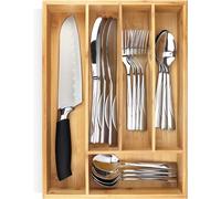 Pristine Bamboo Organiseur d'argenterie - Organisateur d'ustensiles pour tiroirs de cuisine - Petit séparateur de tiroir de cuisine en bois extra profond pour cuillères, fourchettes, couteaux,