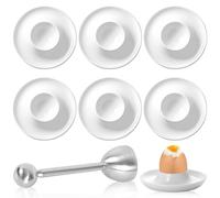 PRITOK Lot de 6 coquetiers en porcelaine blanche : Porte-œufs en porcelaine blanche avec rebord, ensemble de porte-œufs pour le petit-déjeuner avec ouvre-œufs, porte-œufs, ensemble de porte-œufs