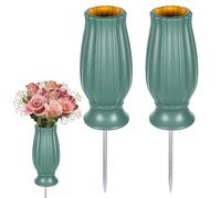 PRITOK Vase funéraire avec piquet de terre, 2 pièces vase de cimetière avec pointes pour tombes de cimetière, décoration funéraire, vase à fleurs en plastique, vase à fleurs pour tombe, décorations de