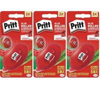 Pritt Roller de colle Compact permanent, pouvoir adhésif permanent, ruban adhésif double face pour papier, carton, photos, verre et plastique, longueur env. 10 m, largeur env. 8,4 mm (Lot de 3)
