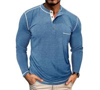 PRIVIMIX T Shirt Manche Longue Homme Tee Shirt Col Rond Henley T-Shirts en Boutonné M-3XL
