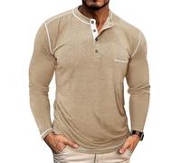 PRIVIMIX T Shirt Manche Longue Homme Tee Shirt Col Rond Henley T-Shirts en Boutonné M-3XL