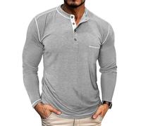 PRIVIMIX T Shirt Manche Longue Homme Tee Shirt Col Rond Henley T-Shirts en Boutonné M-3XL