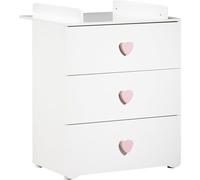 PRIX DE BÉBÉ Nouvelle commode Basic 3 tiroirs - Boutons de cœur roses