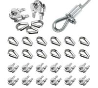 Prmape 24 Pièce Serre Cable Inox, 12pcs Serre Cable Acier 2mm+12pcs M2 Cosses de Câble Metallique, U Boulon Clip de Câble Métalliques pour Câble Métallique Corde à Linge