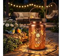 Prmape Lanterne Solaire Exterieur Jardin, 17*11cm Papillon de Tulipe Lumiere Solaire Exterieur Decorative, Étanche Lampe Solaire Rétro en Métal pour Table Patio Cour Clôture Allée