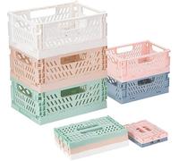 Prmape Lot de 5 paniers pliants multicolores - 20 x 15 x 9 cm - Mini boîte pliante 15 x 10 x 5,7 cm - Portable - Stable - Boîte de rangement pliable maison bureau