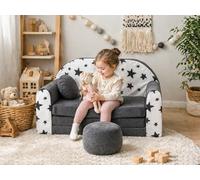 Pro Cosmo Canapé Pliable Enfants - Fauteuil Convertible Léger et Confortable avec Matelas Amovible, Coussin et Pufa, Lit d’Appoint Compact, Idéal Cadeau Noël/Anniversaire - Couleur AC1 Gris (Étoiles)