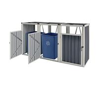 pro.tec Cache Poubelle Solide Abri Extérieur pour 3 Conteneurs à Ordures et Déchets de 240 L Portes à Poignée Acier Galvanisé Plastique 121 x 219 x 82 cm Gris Anthracite