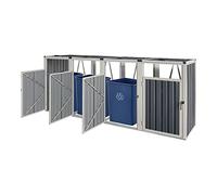 pro.tec Cache Poubelle Solide Abri Extérieur pour 4 Conteneurs à Ordures et Déchets de 240 L Portes à Poignée Acier Galvanisé Plastique 121 x 292 x 82 cm Gris Anthracite