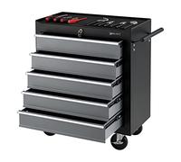 pro.tec Chariot D'Atelier pour Outils Meuble de Rangement à 5 Tiroirs Verouillables avec Tapis Antidérapants Acier Laqué Plastique 69 x 33 x 78 cm Noir Argenté