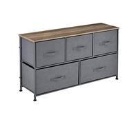 pro.tec Commode Meuble de Rangement Armoire Structure en Métal et MDF 5 Tiroirs en Non-tissé 55 x 100 x 29 cm Gris et Bois