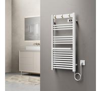 pro.tec Sèche-Serviettes Électrique Radiateur Mural pour Salle de Bains avec Écran Tactile Thermostat Programmable Chauffe-Serviettes 500W 16 Barres 3 Crochets Pliables 105 x 50 cm Blanc