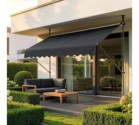 pro.tec Store Banne Manuel Rétractable pour Terrasse Marquise Soleil de Balcon Auvent Téléscopique Hauteur et Inclinaison Réglable sans Perçage Acier Polyester 350 x 120 x 220-309 cm Gris