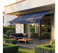 pro.tec Store Banne Manuel Rétractable pour Terrasse Marquise Soleil de Balcon Auvent Téléscopique Hauteur et Inclinaison Réglable sans Perçage Acier Polyester 400 x 120 x 220-309 cm Bleu Foncé