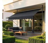 pro.tec Store Banne Manuel Rétractable pour Terrasse Marquise Soleil de Balcon Auvent Téléscopique Hauteur et Inclinaison Réglable sans Perçage Acier Polyester 200 x 120 x 220-309 cm Gris