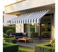 pro.tec Store Banne Manuel Rétractable pour Terrasse Marquise Soleil de Balcon Auvent Téléscopique Hauteur et Inclinaison Réglable sans Perçage Acier Polyester 300 x 120 x 220-309 cm Bleu Foncé Blanc