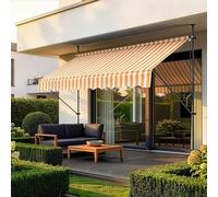 pro.tec Store Banne Manuel Rétractable pour Terrasse Marquise Soleil de Balcon Auvent Téléscopique Hauteur et Inclinaison Réglable sans Perçage Acier Polyester 200 x 120 x 220-309 cm Jaune Blanc