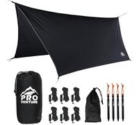 Pro Venture Hamac imperméable Anti-Pluie [3,7 x 2,7 m] - Grande bâche de Camping Portable - Housse légère en Nylon indéchirable de qualité supérieure - Installation Rapide + Accessoires - Un