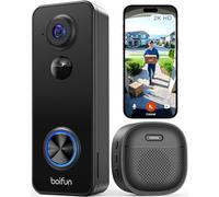 Proaustin Sonnette vidéo sans fil, vision large 180°, 2K HD, sans abonnement, détection humaine AI, tête aux pieds, vision nocturne HDR, audio bidirectionnel, alimentation par batterie avec carillon