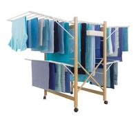 Probache Séchoir à Linge Pliable Deluxe 27m Blanc et Effet Bois 4 Roues Pliable et Modulable