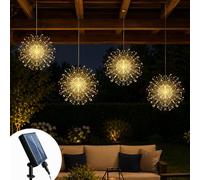 Probuk Lampe solaire exterieur decorative, feu d’artifice LED suspendu blanc chaud, 4 suspensions 360 LED, 8 modes, IP65, pour jardin balcon terrasse Noël fête