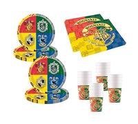 Procos 10137422 - Service de fête S Harry Potter - Poudlard - 52 pièces - 16 assiettes, 16 gobelets, 20 serviettes, vaisselle jetable, vaisselle de fête, décoration de table
