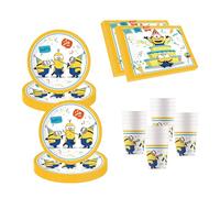 Procos 10137423 - Set de fête S Minions : Rise of Gru - Lot de 52 pièces - 16 assiettes, 16 gobelets, 20 serviettes, vaisselle jetable, vaisselle de fête, décoration de table