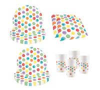 Procos 10137431 - Set de 52 pièces Comprenant 16 Assiettes, 16 gobelets, 20 Serviettes jetables Motif Pois Multicolores