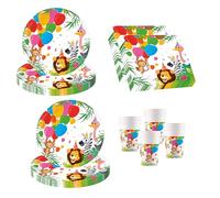 Procos 10209572 Ensemble de 52 pièces Comprenant Assiettes, 16 gobelets, 20 Serviettes, Vaisselle jetable, Vaisselle de fête, décoration de Table, Multicolore